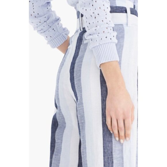 J. Crew Point Sur Paperbag Stripe Linen Pants In Blue and Ivory  Size 10 NWT - Picture 6 of 13